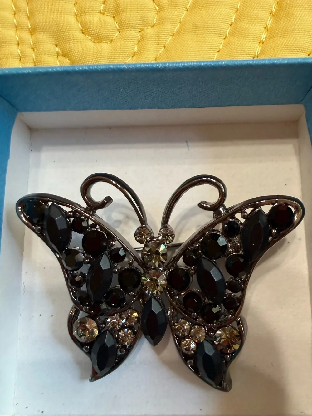 Black Crystal Butterfly Brooch - Pin Women's Accessory Accent